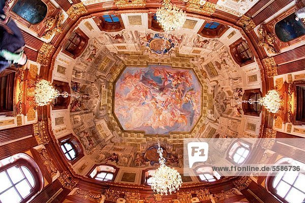 Fresh on the roof of main hall of Upper Belvedere Carlone trompe l´oeil ceiling on the subject of the glory of Prince Eugene Vienna  Austria