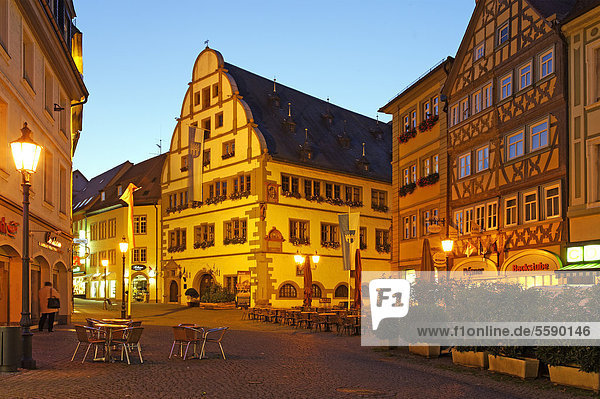 Marktplatz square and the town hall at dusk  Kitzingen  Lower Franconia  Franconia  Bavaria  Germany  Europe