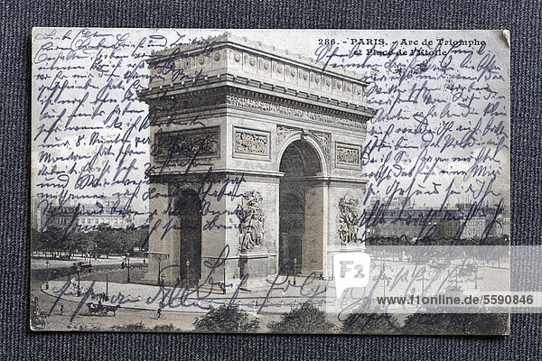 L'Arc de Triomphe  Paris  France  historical postcard  cursive lettering  circa 1900
