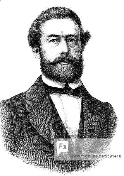 Daniel Gottlob Moritz Schreber  1808 - 1861  ein deutscher Arzt und Hochschullehrer an der Universität Leipzig und Initiator der Schrebergärten  historischer Stich  1883
