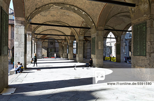 Porch and loggia of the building Palazzo della Regione  Mercanti Merchant square  Milan  Lombardy  Italy  Europe