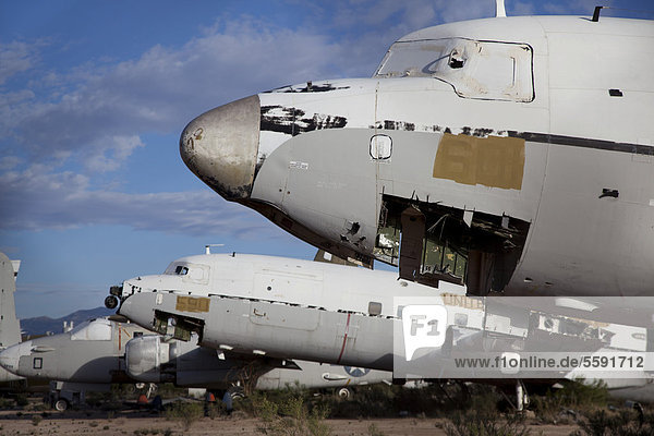 A military aircraft salvage yard next to Davis-Monthan Air Force Base  Tucson  Arizona  USA