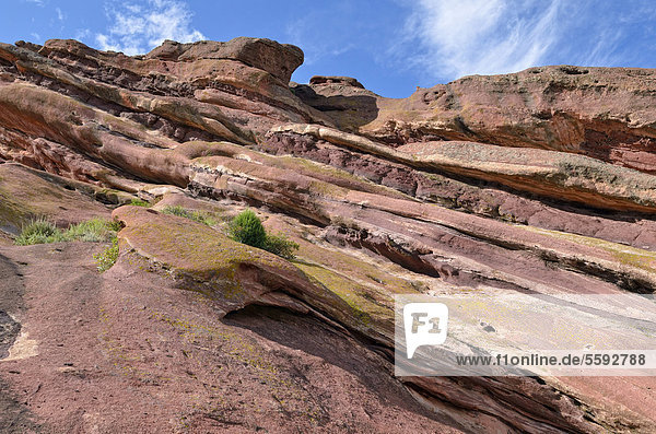 Felsformation am Ship Rock  Strukturdetail  roter Sandstein  Red Rocks Park  Denver  Colorado  USA