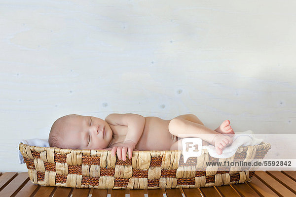 Neugeborenes Baby  3 Wochen  schlafend in Korb