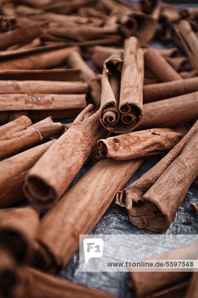 Cinnamon sticks at Roseau Market  Dominica  Lesser Antilles