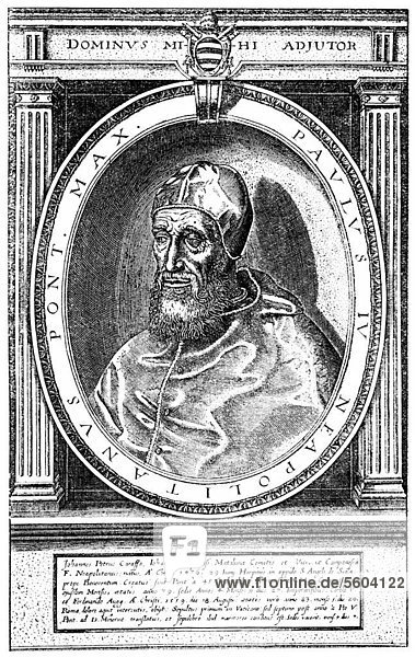 Historische Zeichnung aus dem 19. Jahrhundert  Paul IV. oder Gian Pietro Carafa  1476 - 1559  Papst der katholischen Kirche von 1555 bis 1559
