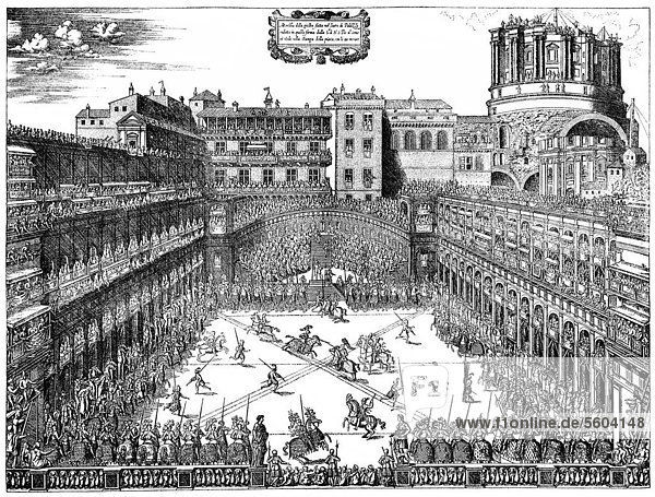 Historical illustration from the 19th Century  magnificent tournament in the court of the Papal Palace of Pius IV or Giovanni Angelo Medici  1499 - 1565  Pope of the Catholic Church from 1559-1565