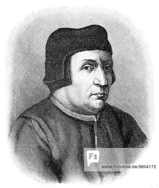 Historische Zeichnung aus dem 19. Jahrhundert  Portrait von Francesco Guicciardini  1483 - 1540  ein italienischer Politiker und Historiker