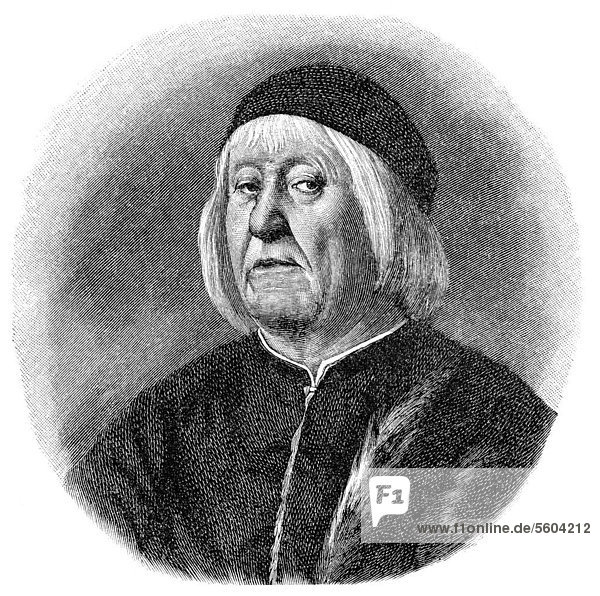 Historische Zeichnung aus dem 19. Jahrhundert  Portrait von Teofilo Folengo  1496-1544  ein italienischer Dichter