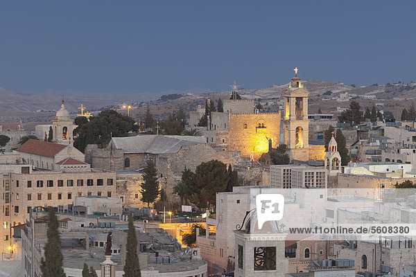 Cityscape of Bethlehem at dusk  Palestine  Palestinian territories  Western Asia