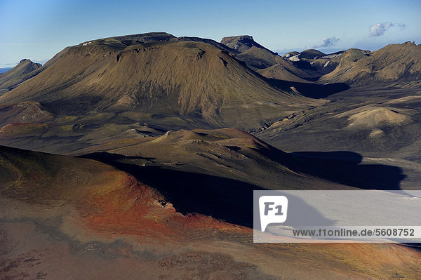 Luftaufnahme  Vulkanlandschaft bei Landmannalaugar  Hochland  Island  Europe