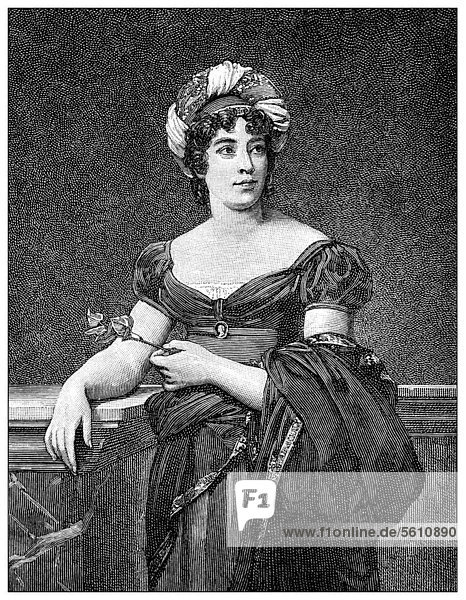 Historical print from the 19th century  portrait of Baroness Anne Louise Germaine de Stael-Holstein also known as Madame de Stael  1766 - 1817  a French writer
