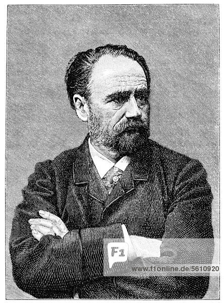 Historischer Druck aus dem 19. Jahrhundert  Portrait von …mile FranÁois Zola  1840 - 1902  ein französischer Schriftsteller und Journalist