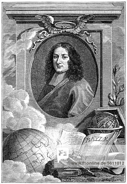 Historical print from the 19th century  portrait of Pierre Bayle  1647 - 1706  a French writer and philosopher