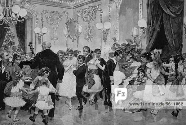 Ball der Kinder  historischer Stich  ca. 1885
