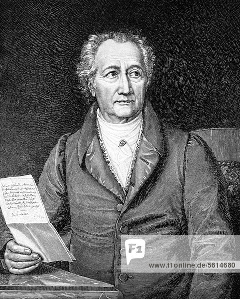 Historical illustration from the 19th century  portrait of Johann Wolfgang von Goethe  1749 - 1832  a German poet