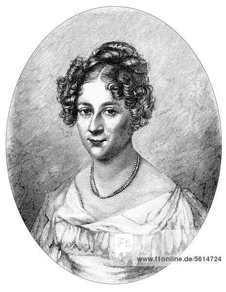 Historische Zeichnung aus dem 19. Jahrhundert  Portrait von Rahel Varnhagen von Ense  geb. Levin  1771 - 1833  eine deutsche Schriftstellerin und SaloniËre  trat für die jüdische Emanzipation und die Emanzipation der Frauen ein