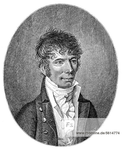 Historische Zeichnung aus dem 19. Jahrhundert, Portrait von Jens ...