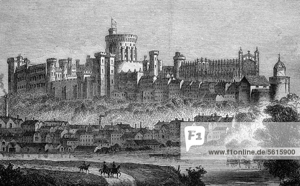 Windsor Castle im Jahre 1880  England  historischer Stich  1888