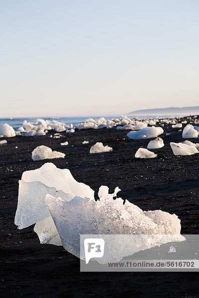 Große Eisstücke am Strand Jokulsarlon-Gletscherlagune Island