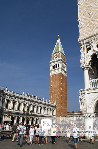 Campanile Chiesa di San Marco  St. Mark's Basilica and Doge's Palace on the right  Venice  Veneto  Italy  Europe
