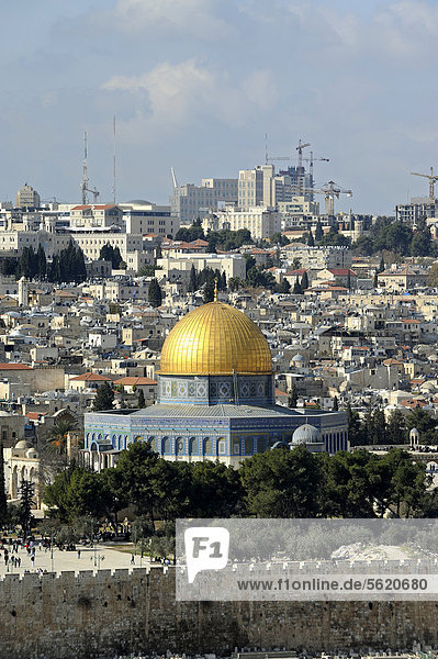Blick vom Ölberg auf den Felsendom  Tempelberg  Jerusalem Altstadt  Israel  Naher Osten  Vorderasien  Asien