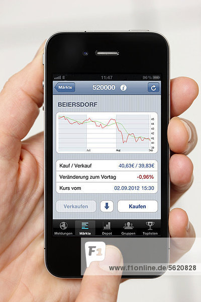 Iphone  Smartphone  Börseninformationen  App auf dem Display