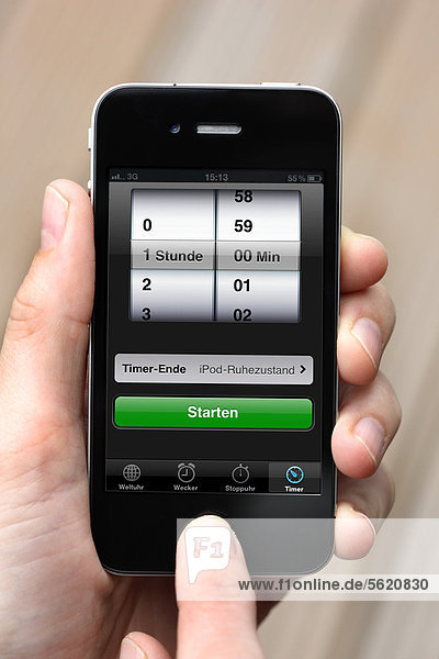 Iphone  Smartphone  App auf dem Display  Timer  Wecker  Stoppuhr