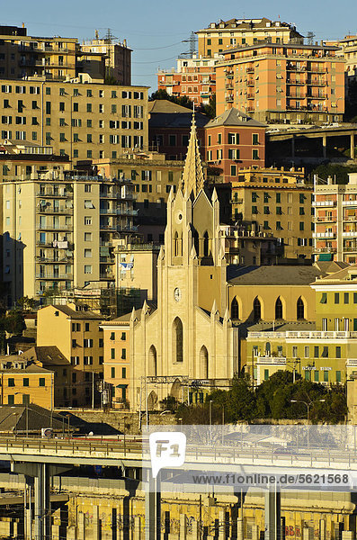 Hafen Europa Kirche Ansicht Genua Italien Ligurien