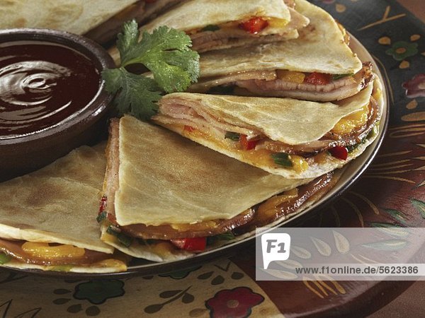 Smoked Pork Loin Quesadillas with Barbecue Sauce