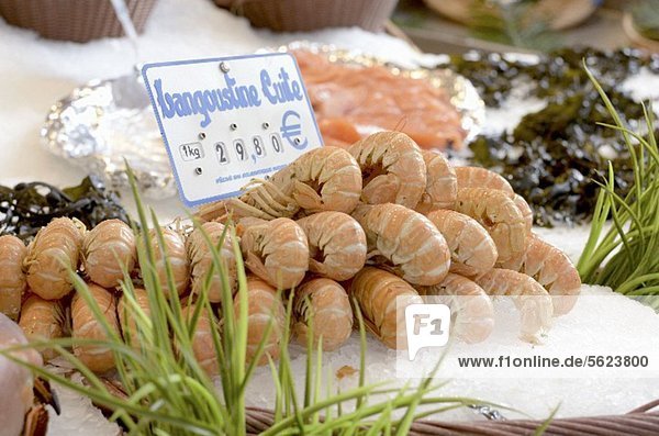 Gekochte Langoustinen auf dem Markt