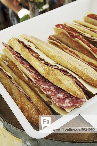 Salami and Cheese on Baguettes  Paris France Street Food