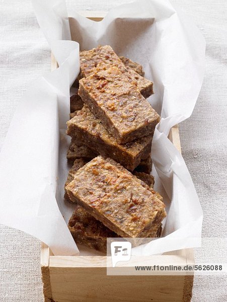 Date bars in a wooden box