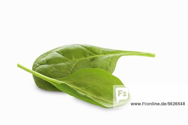 Two Baby Spinach Leaves on a White Background