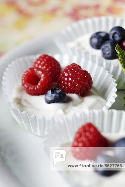 Yogurt with Fresh Berries in Paper Muffin Cups