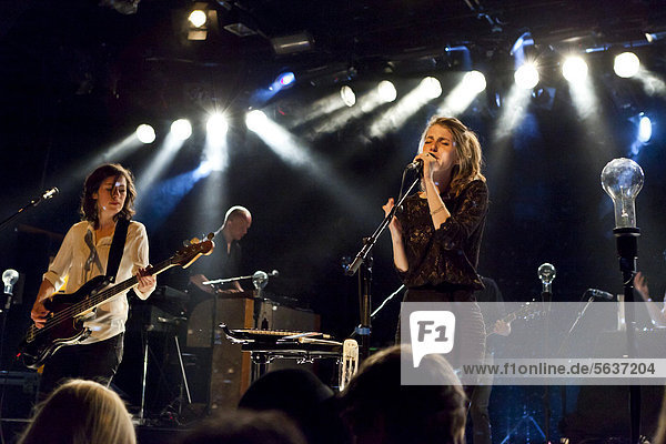 Sonja Glass and Valeska Steiner from the German-Swiss pop duo Boy performing live in the Schueuer concert hall Lucerne Switzerland Europe