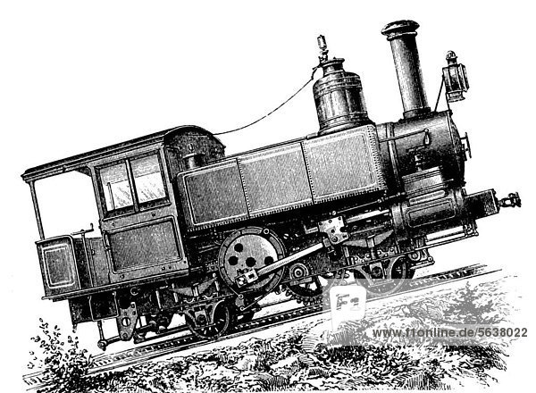 Cog railway based on the Riggenbach rack system  historical wood engraving  circa 1888