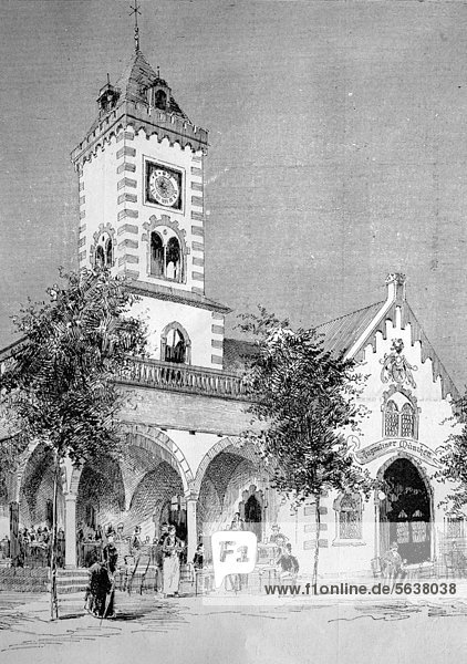 Augustinerkirche in München  nachgebaut auf dem Grand Concours International  Weltausstellung  in Brüssel  Belgien  historischer Holzstich  ca. 1888