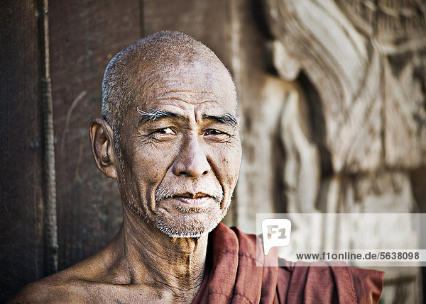 Buddhist monk at a monastery  portrait  Burma  Myanmar  Southeast Asia  Asia