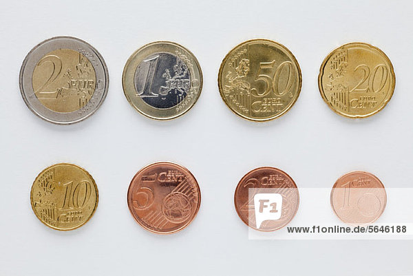 Euro-Münzen in numerischer Reihenfolge  Vorderansicht