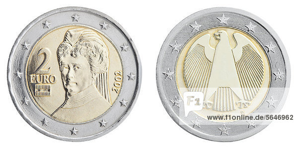 2-Euro Münzen  Deutschland und Österreich  Rückseiten