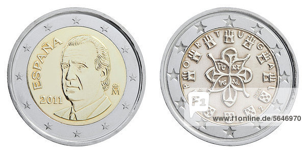 2-Euro-Münzen  Spanien und Portugal  Rückseite