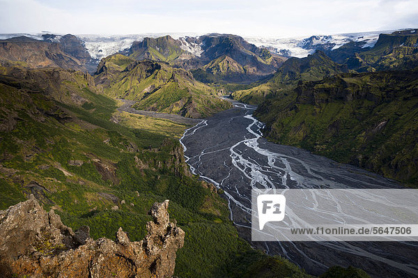 Fluss Kross· im Tal _Ûrsmörk  Thorsmörk  Gletscher M_rdalsjökull  Su_urland  Sudurland  Süd-Island  Island  Europa