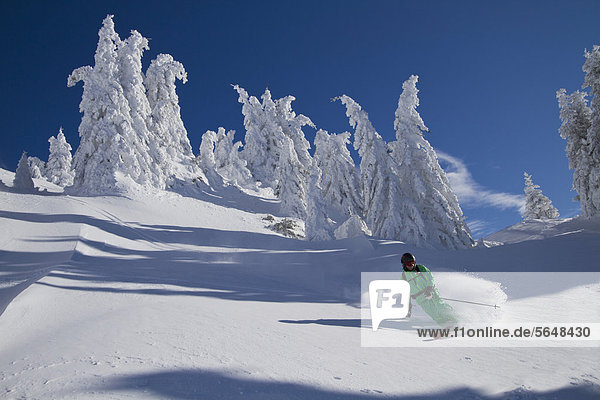 Austria  Tirol  Kitzbuehel  Man doing telemark Skiing
