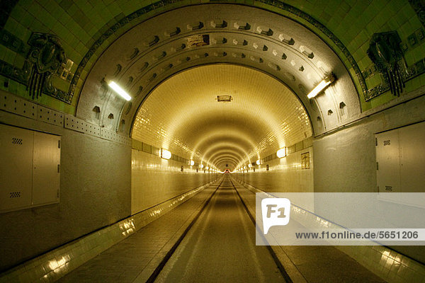 Inside Old Elbe Tunnel  Hamburg  Germany