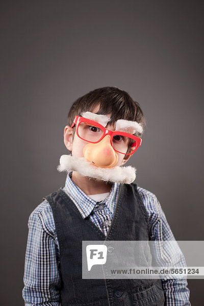 Boy wearing a funny face disguise