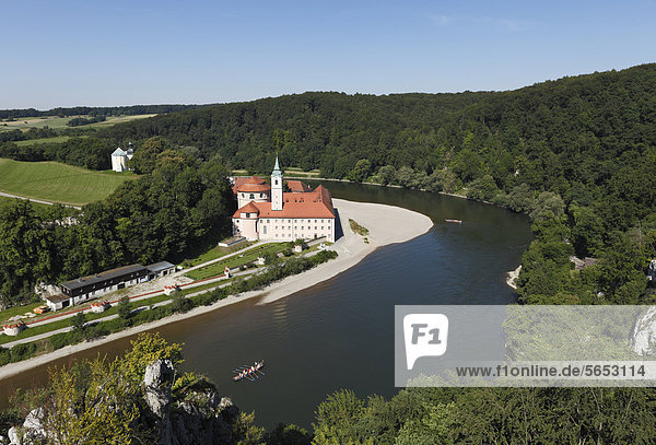 Germany  Bavaria  Lower Bavaria  View of Weltenburg Abbey with Danube River
