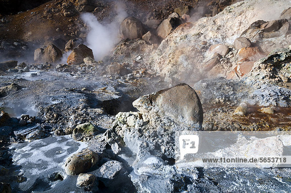Schlammtöpfe  Solfatare  mineralische Ablagerung  Geothermalgebiet Selt_n bei Kr_suvÌk oder KrÌsuvÌk  Halbinsel Reykjanes  Island  Europa