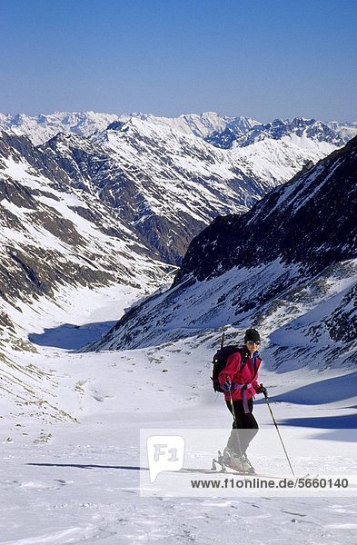 Woman on skis  Stubai Alps  Austria