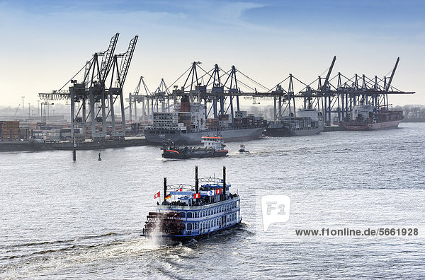 Louisiana Star paddle steamer  Athabaskakai wharf  Port of Hamburg  Hamburg  Germany  Europe